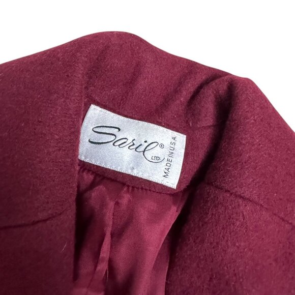 SARIL Wool Vintage 90s Red Luxury Designer Business Winter Pea Coat Womens Large - Picture 2 of 8